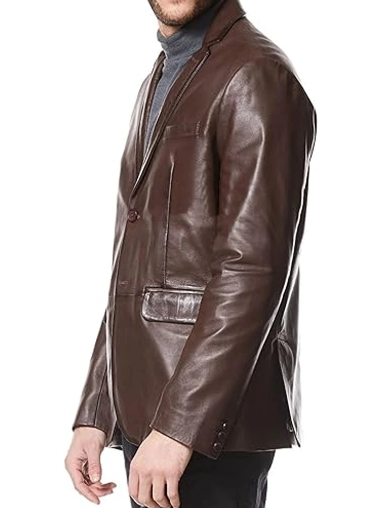 Mens Genuine Leather Brown Blazer