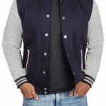 Mens Grey Blue Varsity Jacket