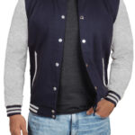 Mens Grey and Blue comfortable Varsity Jacket