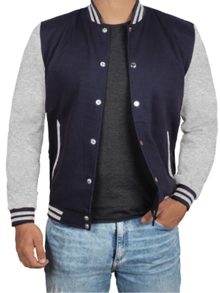 Mens Grey and Blue comfortable Varsity Jacket