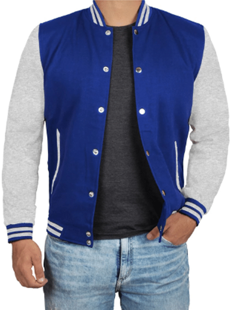 Mens college Grey and Royal Blue Varsity Jacket