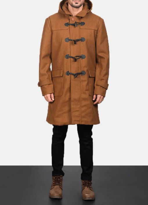 Mens brown Hooded Coat Duffle