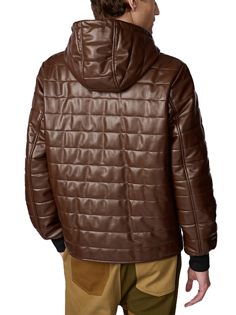 Mens Hooded Style Faux Leather Jacket