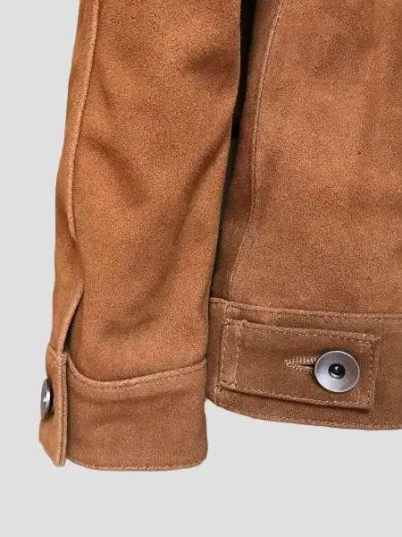 Mens Leather Suede Trucker Jacket Back Closer