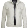 Mens Off White Trucker Leather Jacket