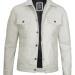 Mens Off White Trucker Leather Jacket