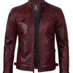 Men's Maroon Quilted Motorcycle Jacket