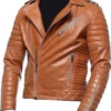 Mens Motorcycle Tan Leather Jacket