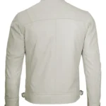 Off White Quilted Shoulder Cafe Racer Leather Jacket