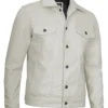 Mens Stylish Four Pockets Trucker Off White Leather Jacket