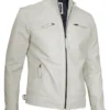 Off White Quilted Shoulder Cafe Racer Jacket