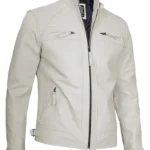 Off White Quilted Shoulder Cafe Racer Jacket