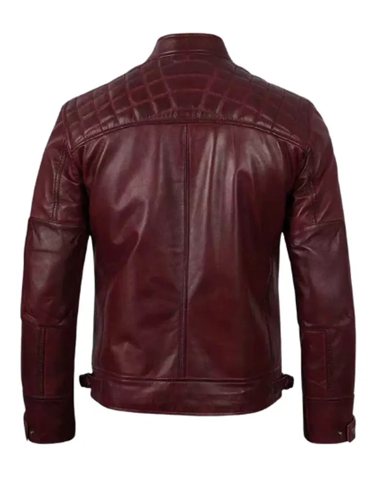 Maroon Leather Biker Jacket for Men
