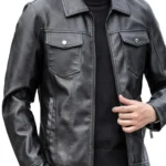Mens Shirt Style Black Leather Jacket