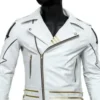 Mens Slimfit White Leather Jacket