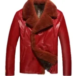 Mens Stylish Shearling Red Leather Jacket