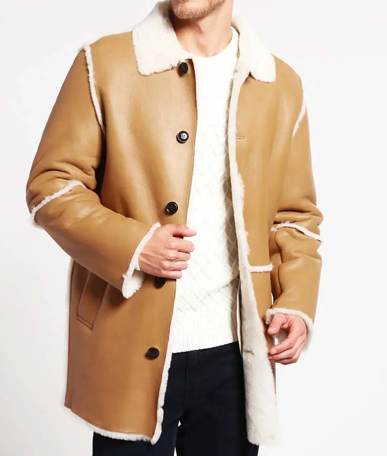 Mens Tan Brown Shearling Coat