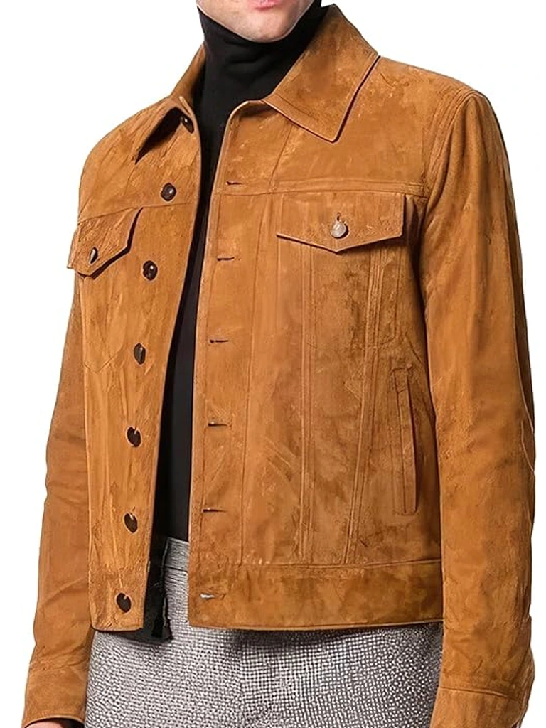 Mens Tan Brown Real Suede vintage Leather Jacket