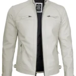 Men's Off White Quilted Shoulder Cafe Racer Jacket