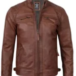 Mens Brown Cafe Racer Leather Jacket