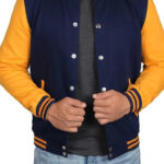 Mens Navy Blue and Yellow baseball Varsity Jacket