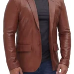 Mens Notch Lapel Leather Blazer