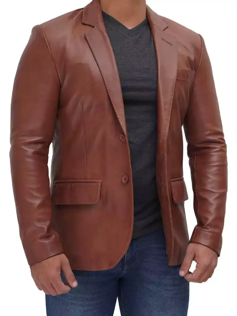 Mens Notch Lapel Leather Blazer