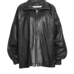 Womens Oversized Faux Leather Bomber Jacket