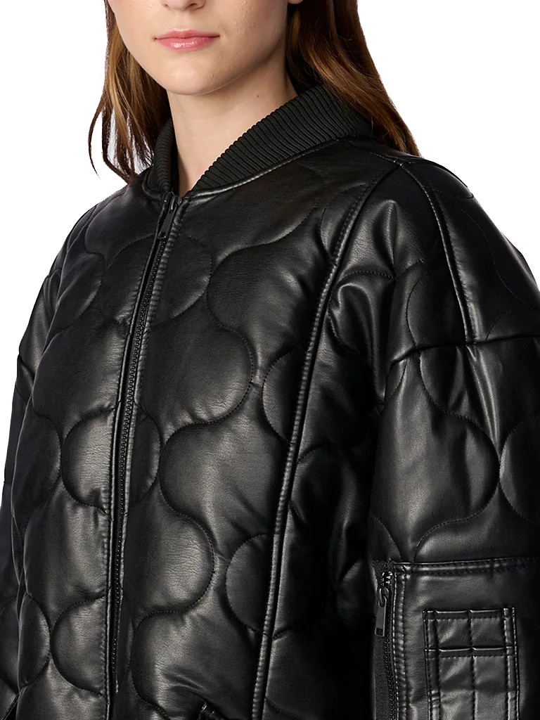 black Oversized Quilted Faux Leather Jacket