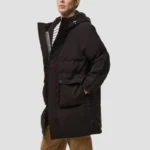 Patched Pocket puffer thigh length Jacket