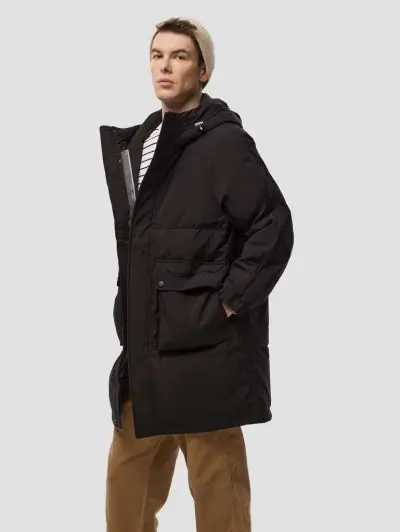 Patched Pocket puffer thigh length Jacket