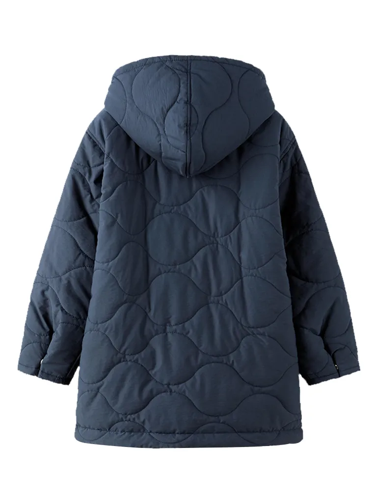 Stylish Long Blue Padded Jacket