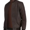 Mens Brown Snuff Style Leather Bomber Jacket