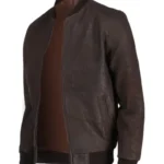 Mens Brown Snuff Style Leather Bomber Jacket
