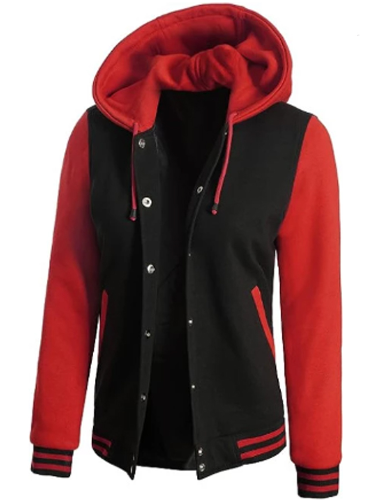 Red and Black Varsity Hooded casual Jacket
