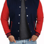 mens casual Red and Navy Blue Varsity Jacket