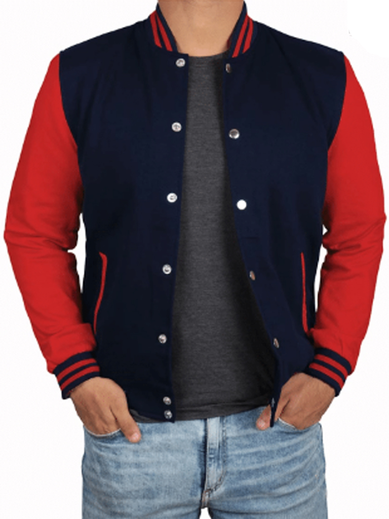 mens casual Red and Navy Blue Varsity Jacket