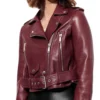 Jessica Davis Maroon Biker Leather Jacket