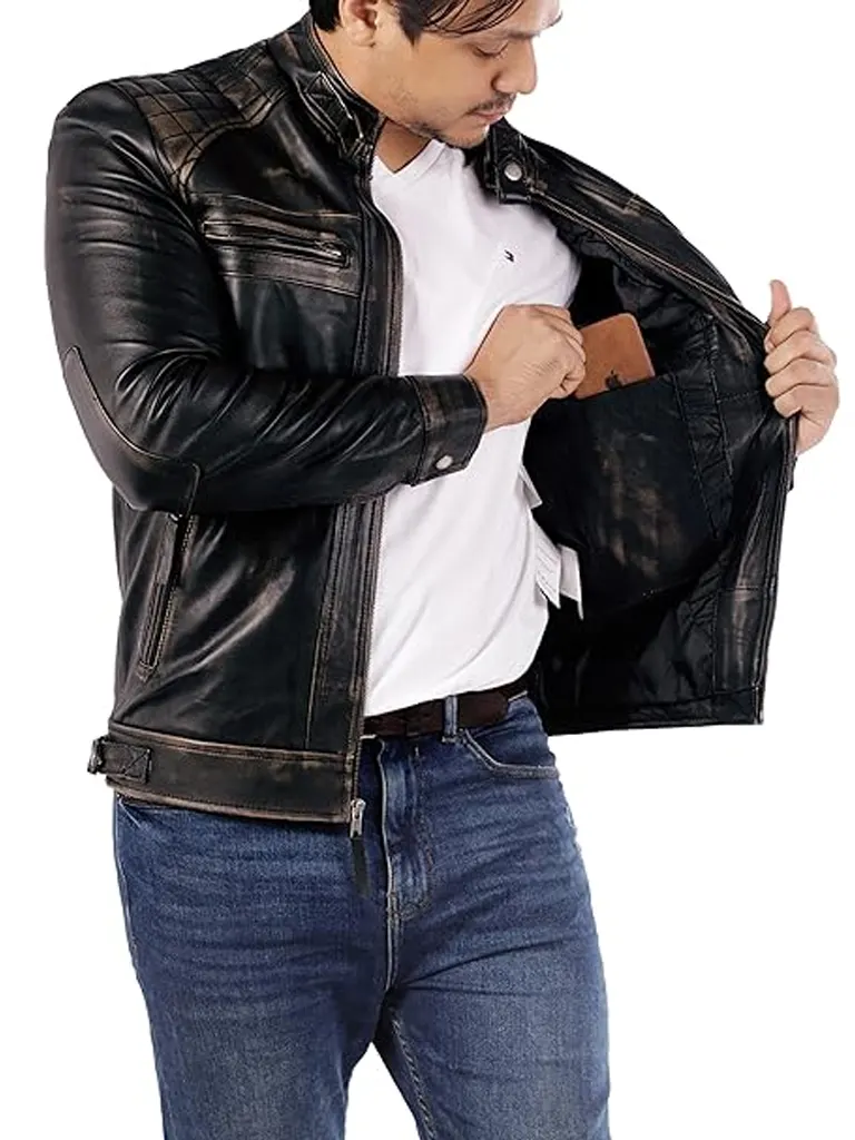 Cafe Racer Leather Jacket Men