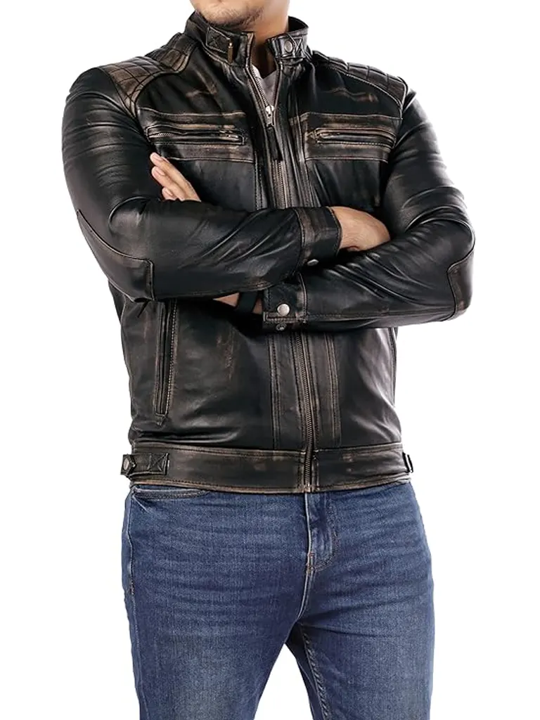 mens Style Cafe Racer Leather Jacket