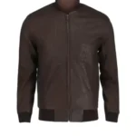 Mens Snuff Style Brown Leather Bomber Jacket