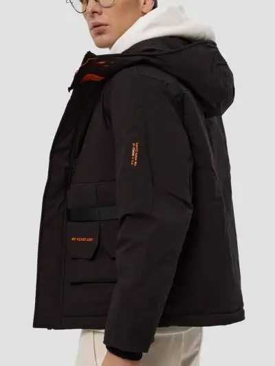 Trimmed puffer hip length jacket