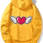 Womens heart love Yellow Hoodie