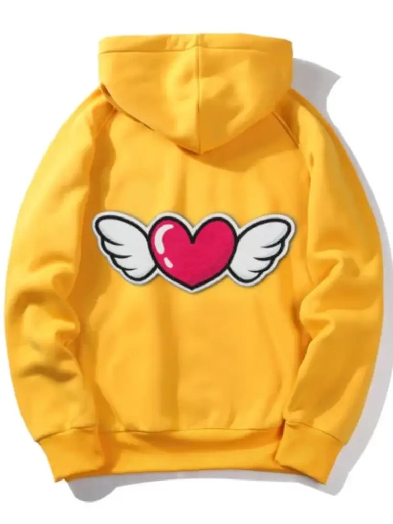 Womens heart love Yellow Hoodie