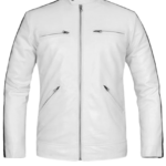 Mens Sportsman Stripe White Leather Jacket 