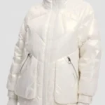 White high collar puffer jacket