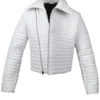 Woman White Puffer Leather Jacket