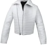 Woman White Puffer Leather Jacket
