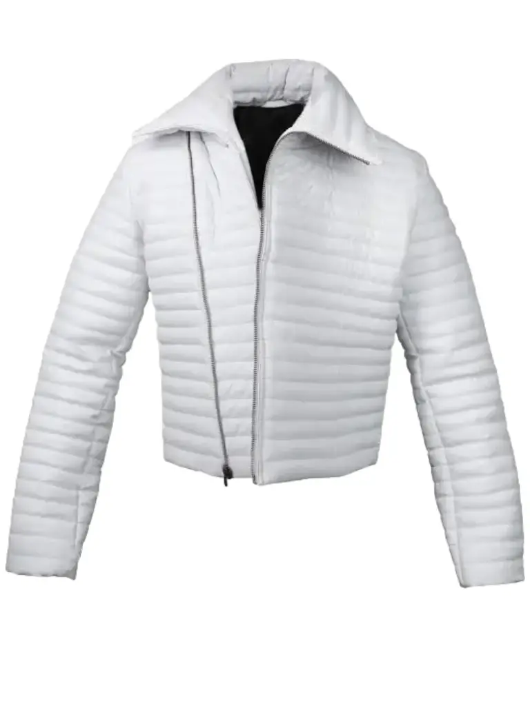 Woman White Puffer Leather Jacket