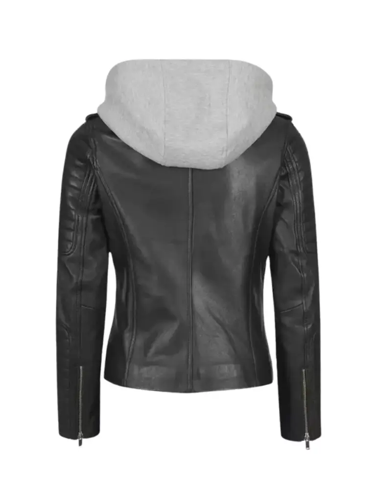 Women Hooded Leather Jacket